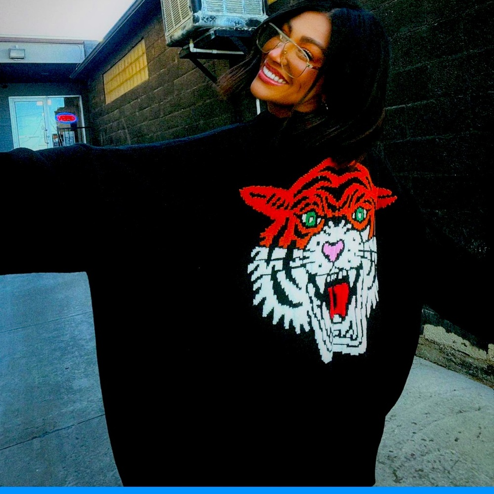 Dressed in LALA oversized tiger cardigan